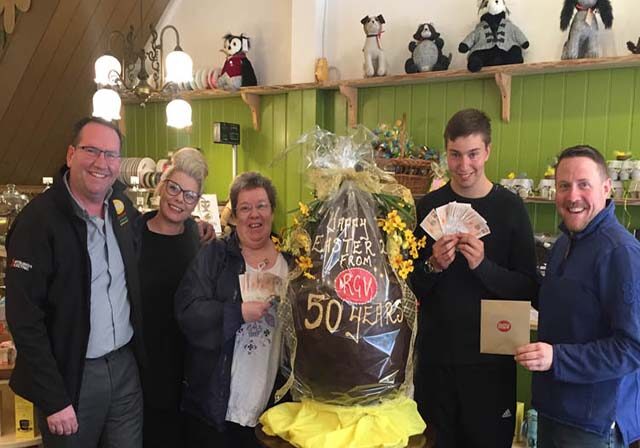 Carol & Callum won £250 & our giant easter egg-FI